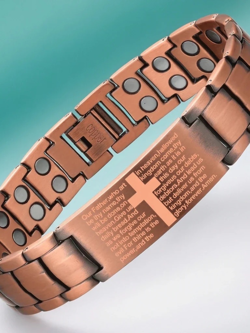 Jecanori Magnetic Copper therapy  Bracelet with Cross in the Lord’s prayer NEW